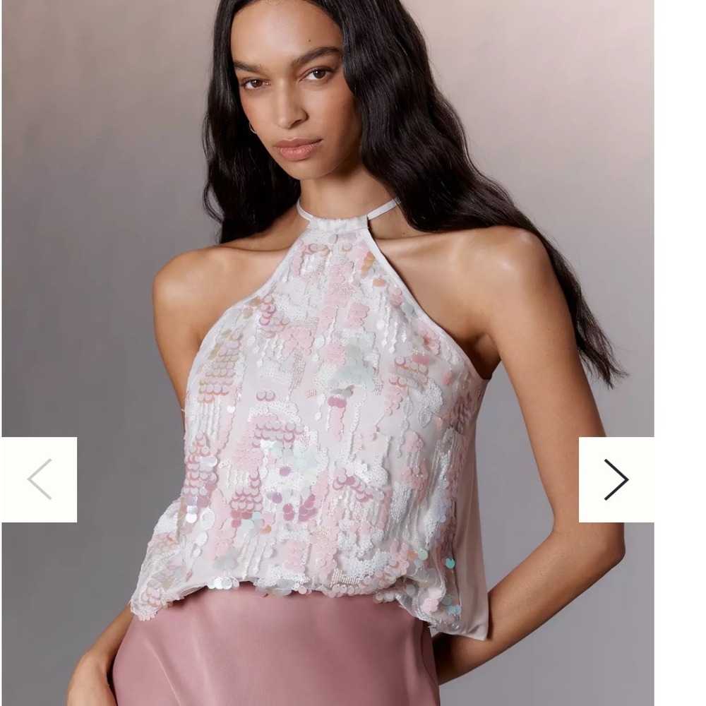 Anthropologie Porridge Sequin Halter Top Womens Small Pink Iridescent Sleeveless